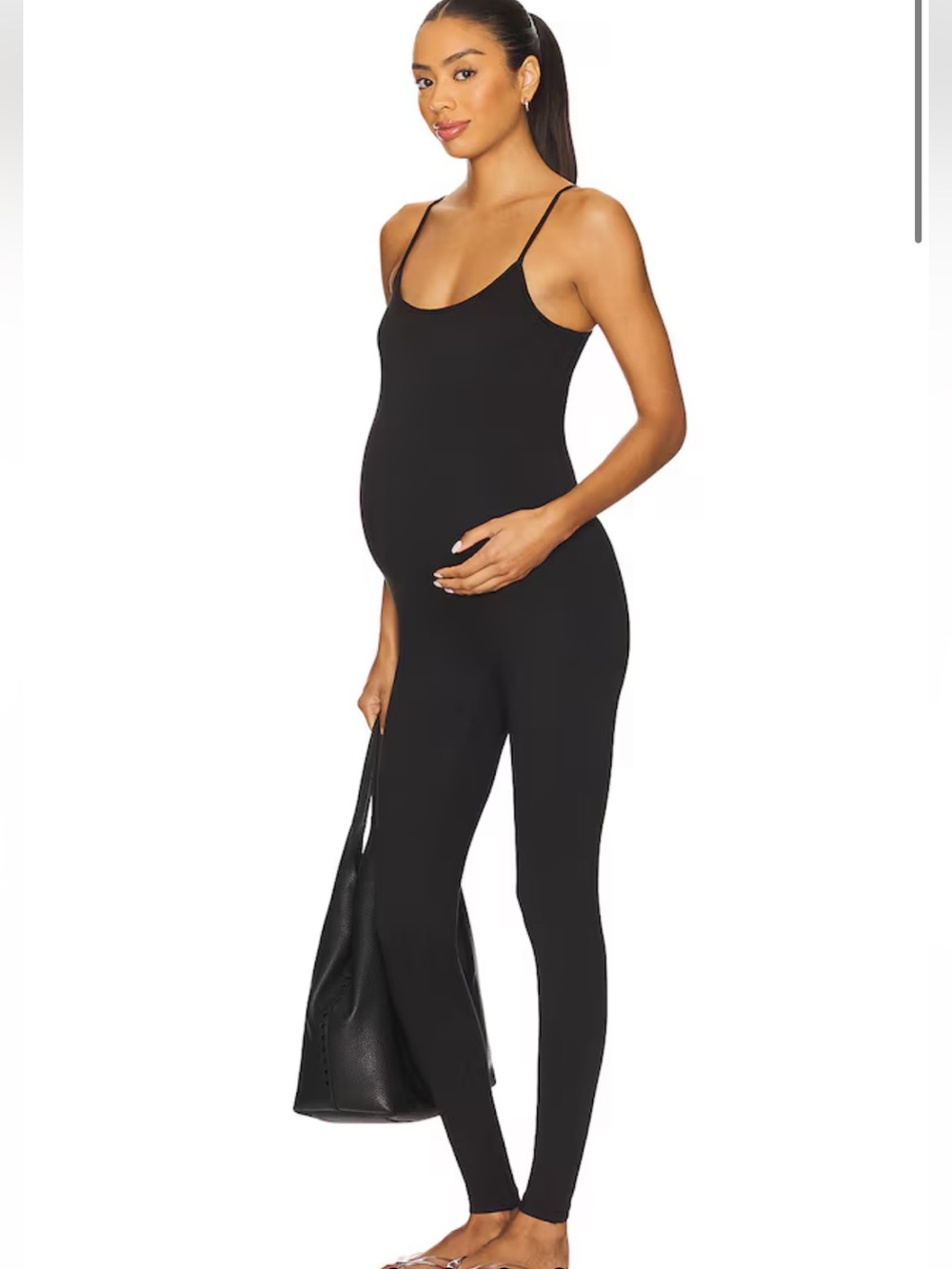 Maternity Black Jumpsuit – Sleek Scoop Neck Spaghetti Strap - Bumpsuit